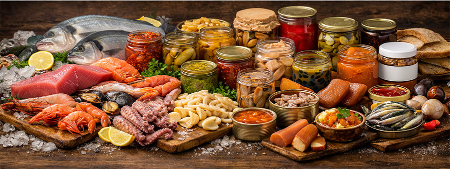 Tradicionalni italijanski riblji proizvodi, riblje konzerve i specijaliteti obalske gastronomije karakteristični za različite regione Italije.